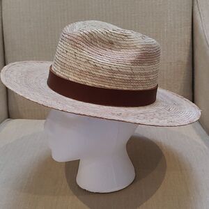 Leah California Straw Fedora Hat Brown Leather Hatband